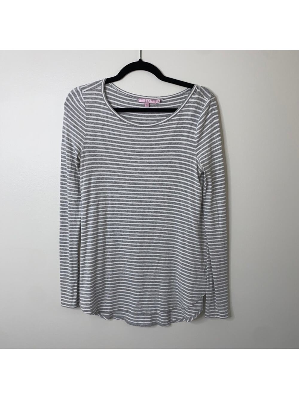 Calypso St. Barth Gray White Stripe Long-Sleeved Tee Comfy Cozy Oversized Small